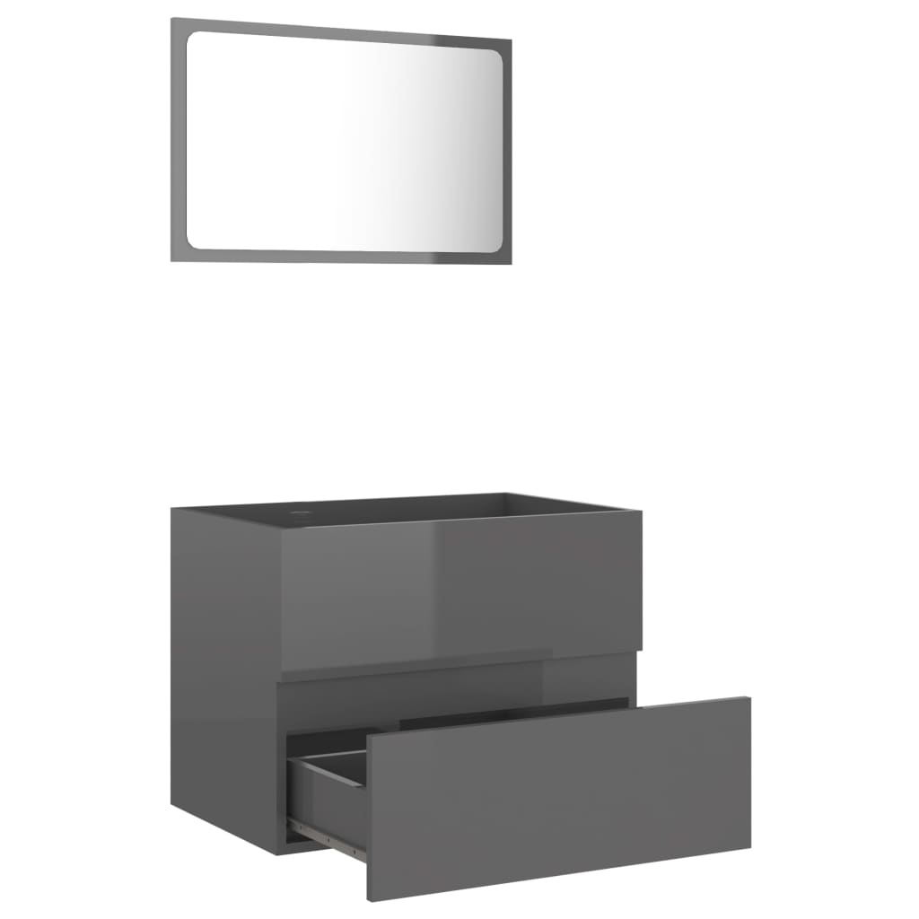NNEVL 2 Piece Bathroom Furniture Set High Gloss Grey Chipboard - UrbanNest Co
