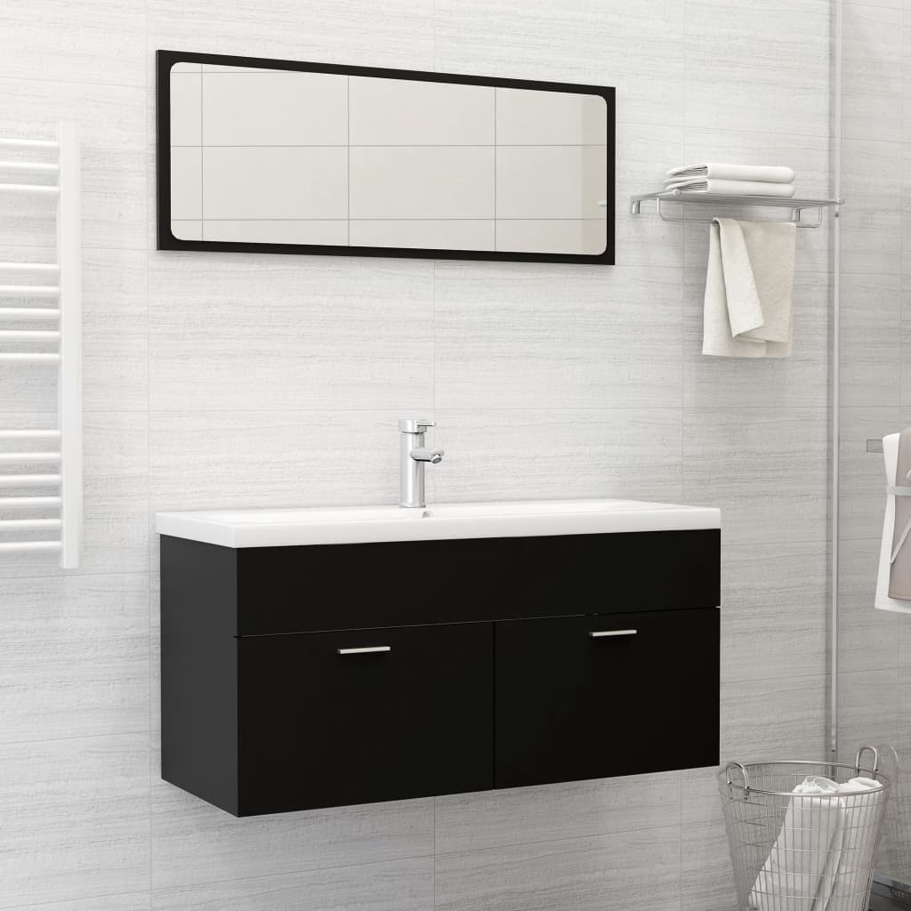 NNEVL 2 Piece Bathroom Furniture Set Black Chipboard - UrbanNest Co