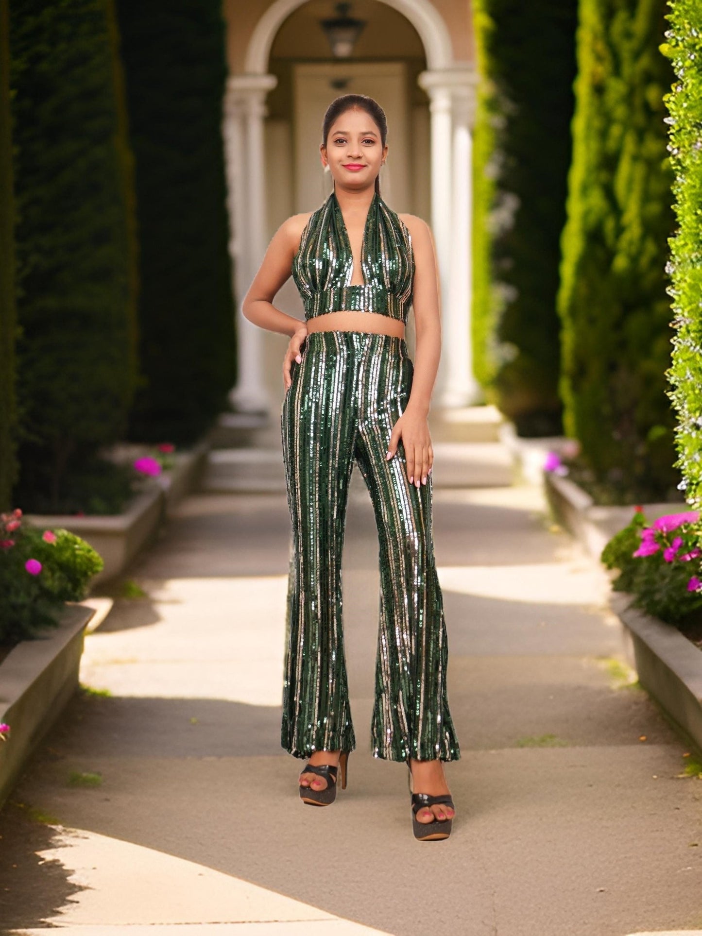 Glamour Halter Neck Sequins Bodycon Co - Ord Set by Shreekama - UrbanNest Co