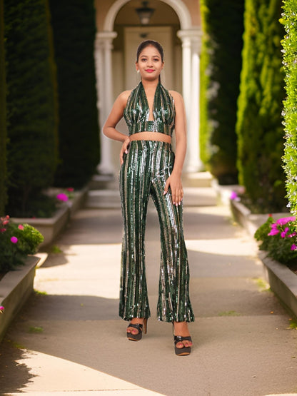 Glamour Halter Neck Sequins Bodycon Co - Ord Set by Shreekama - UrbanNest Co