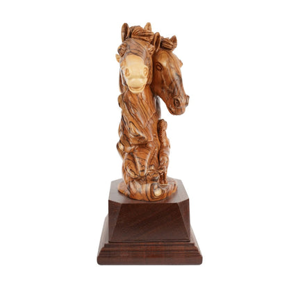 Pferde - Duo aus Olivenholz – Handgeschnitzte Skulptur aus Bethlehem (26 cm) - UrbanNest Co
