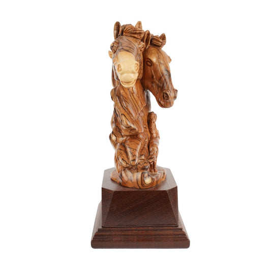 Pferde - Duo aus Olivenholz – Handgeschnitzte Skulptur aus Bethlehem (26 cm) - UrbanNest Co