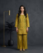 Mustard Green Floral Embroidered Kurta with Palazzo Set | Sequin & Pearl Work - UrbanNest Co
