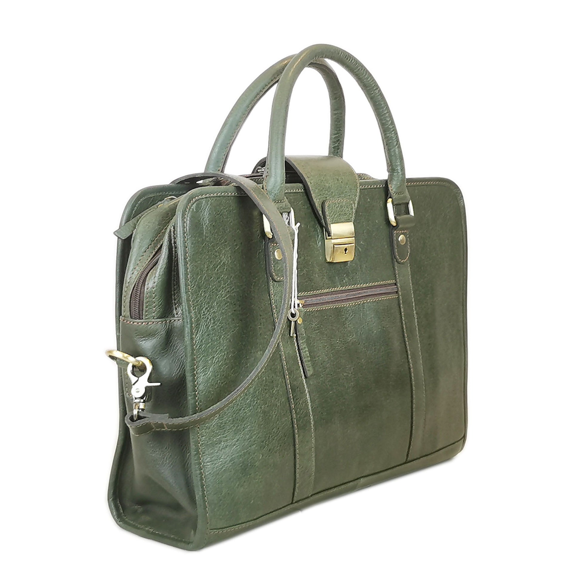 Leather Briefcase, Olive Green - UrbanNest Co