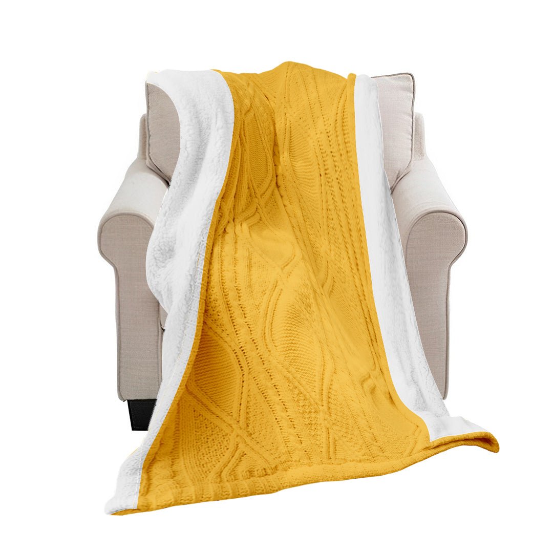 SOGA 200x230cm Throw Blanket Yellow and White Chenille Fleece Knitted Fabric on One Side Soft Suede - UrbanNest Co
