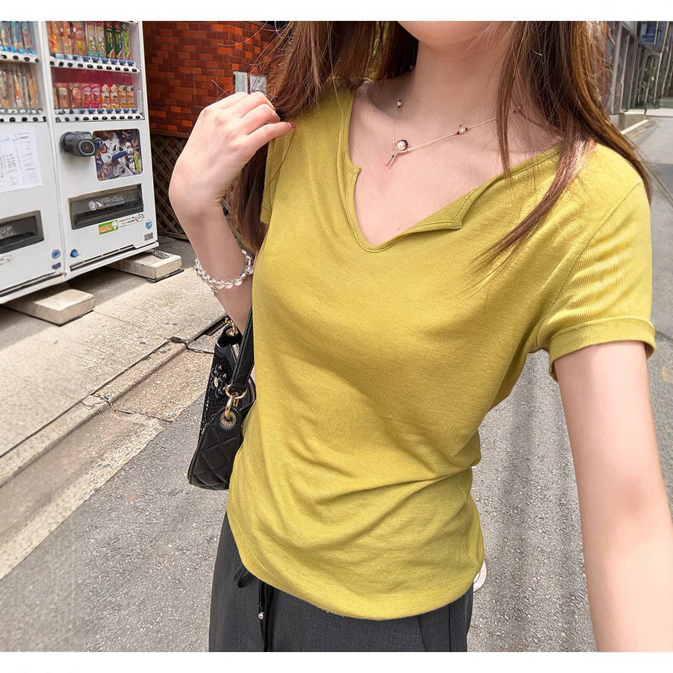 Fashionable V - neck Soft T-shirt with TENCELand Wool Blend, Slim Fit, High Comfort - UrbanNest Co