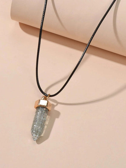 Boho Jewelry Black Leather Rope Colorful Bullet Shape Textured Pendant Necklace - UrbanNest Co