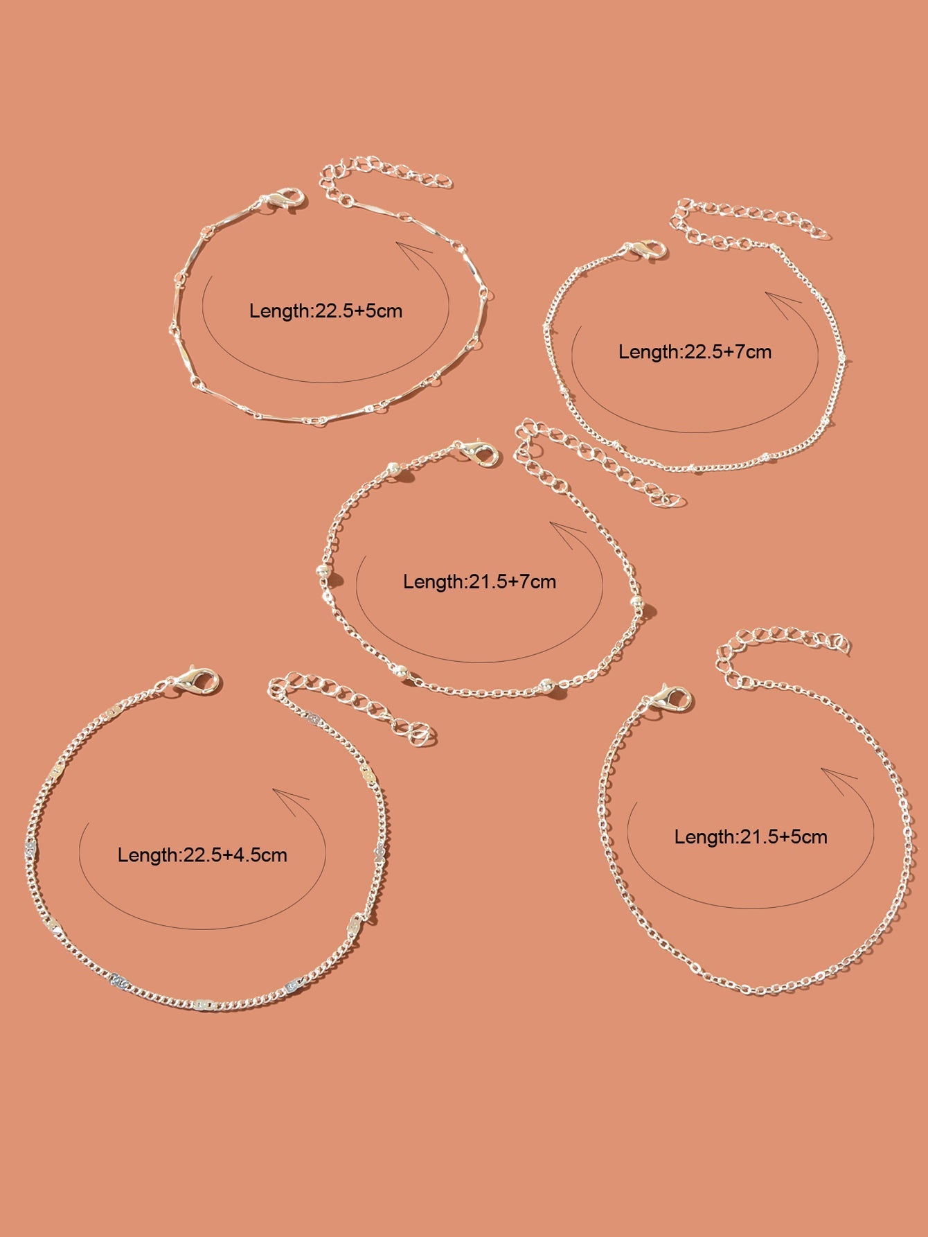 5 pcs Layered Multiple Silver Chain Stackable Anklets Beach Foot Jewellery - UrbanNest Co