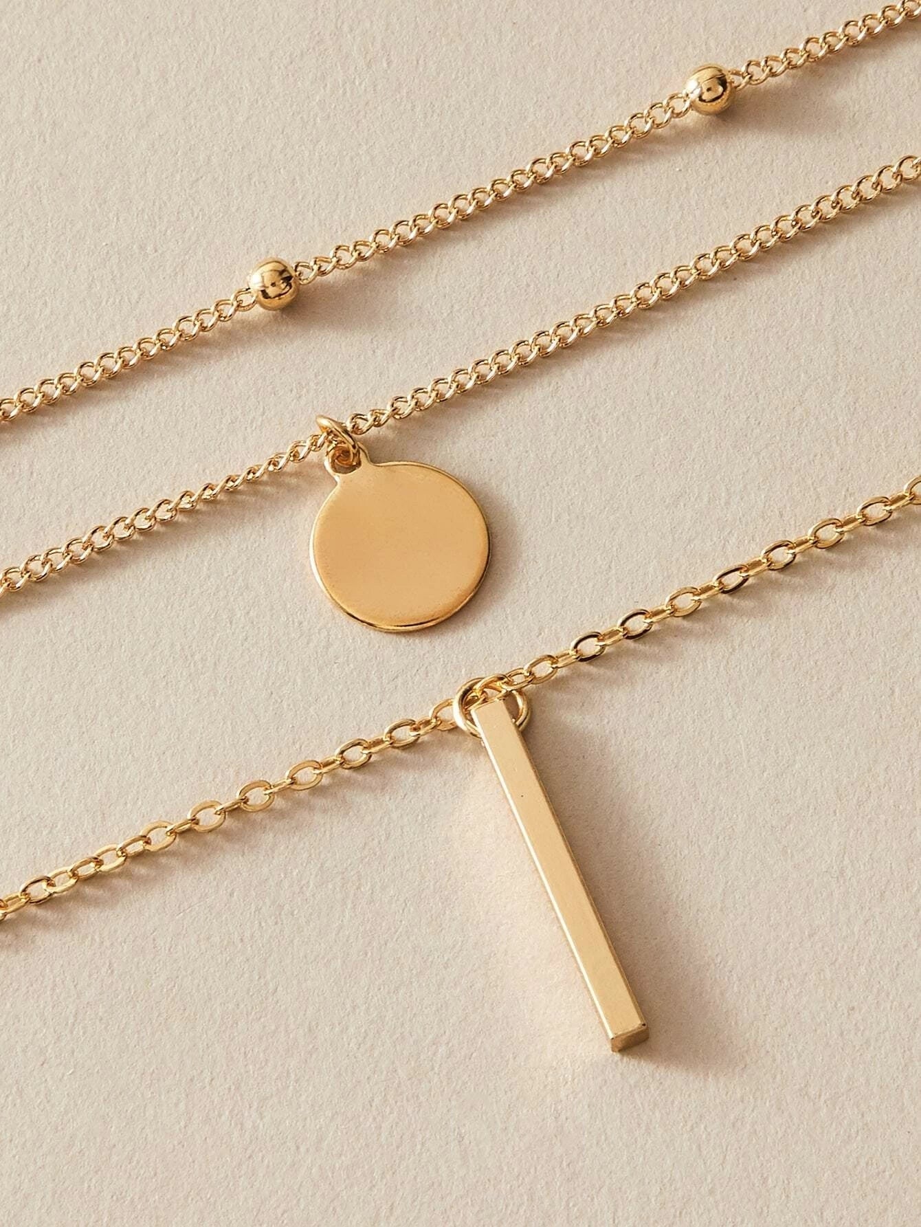 Boho Multi - Layer 3pcs Bar Disc Charm Metal Round Beads Chain Choker Necklace - UrbanNest Co