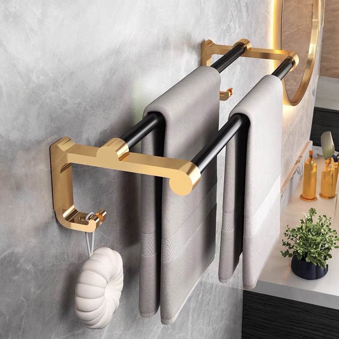 SOGA 2X 61cm Wall - Mounted Double Pole Towel Holder Bathroom Organiser Rail Hanger with Hooks - UrbanNest Co