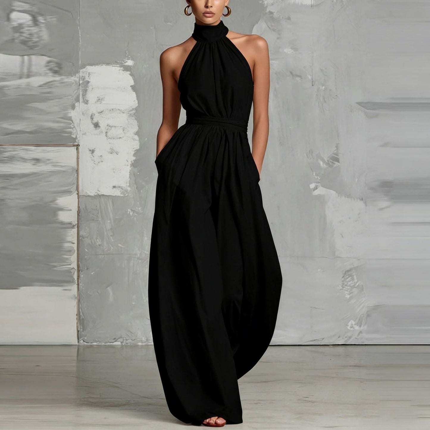 2026 Women's stylish waist - cinching lace - up pleated jumpsuit - UrbanNest Co