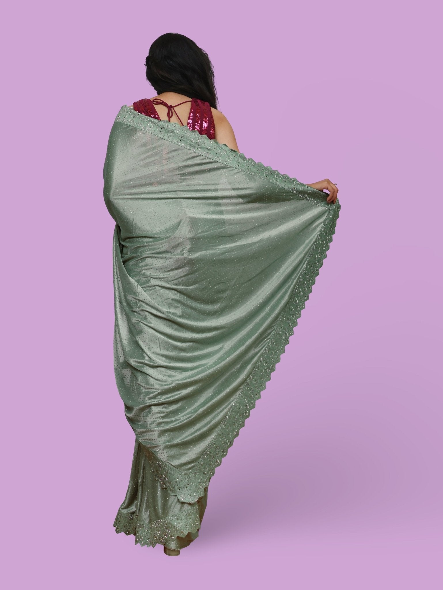 Designer Saree with Heavy Rhinestone & Glitter Work by Shreekama - UrbanNest Co