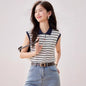 Light Luxury Retro Stripe Short Sleeve T-Shirt for Women, Summer Slim Fit Loose Embroidered Top Fashion - UrbanNest Co