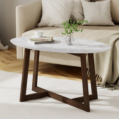 NNEDSZ Artiss Coffee Table Oval Marble Effect - UrbanNest Co