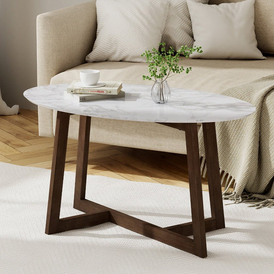 NNEDSZ Artiss Coffee Table Oval Marble Effect - UrbanNest Co
