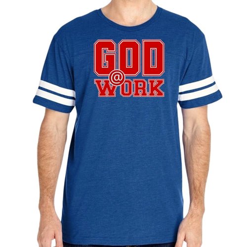 Mens Vintage Sport T-shirt God @ Work Red and White Print - UrbanNest Co