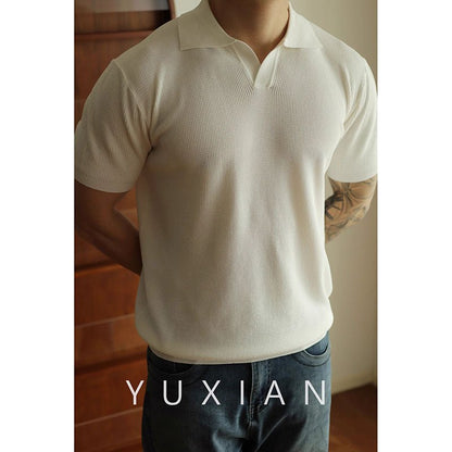 Knitted sweater, short - sleeved, men's slimming business POLO shirt, V - neck trendy T-shirt - UrbanNest Co