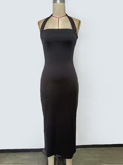 Stylish Halter Neck Bodycon Midi Dress - UrbanNest Co