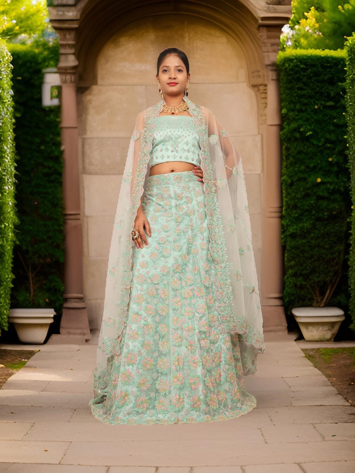 Semi - Stitched Lehenga with Soft Net Fabric & Multi beads work by Shreekama - UrbanNest Co