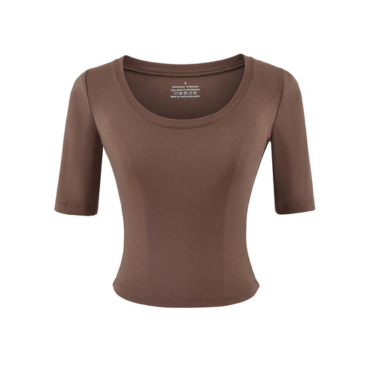 Round neck mid sleeve T-shirt for women - UrbanNest Co
