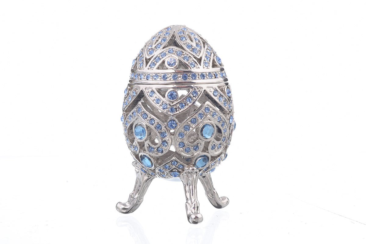 Silver Faberge Egg with Blue Crystals - UrbanNest Co
