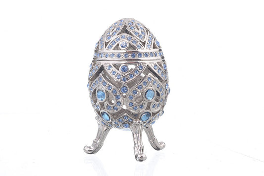 Silver Faberge Egg with Blue Crystals - UrbanNest Co