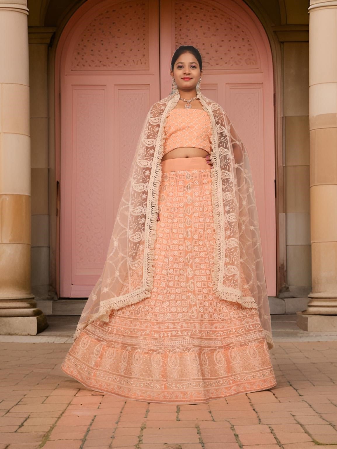 Semi - Stitched Lehenga with Embroidery & Golden Sequin work by Shreekama - UrbanNest Co