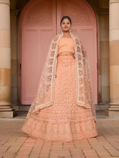 Semi - Stitched Lehenga with Embroidery & Golden Sequin work by Shreekama - UrbanNest Co