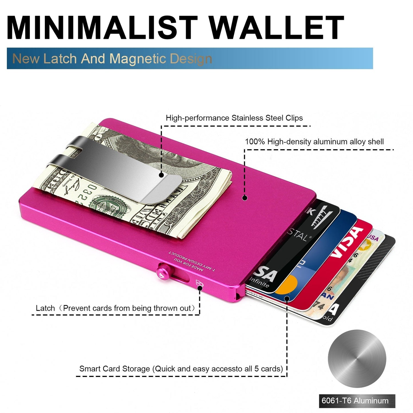 Minimalist Pop up Wallet with Money Clip, All Aluminum Slide Rfid Slim Card Holder - UrbanNest Co