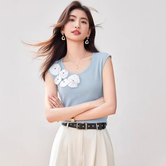 Soft Knit Vest for Women, Summer Fashionable Floral Embroidery Top, Stylish and Elegant Outerwear, Unique and Beautiful Blouse - UrbanNest Co