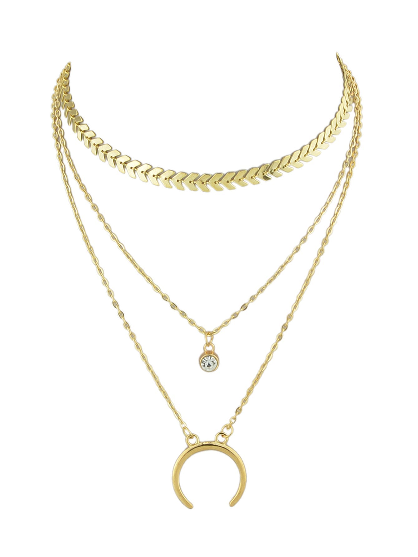 Boho Chic Jewelry Multi - layer Gold Silver Chain Rhinestone Horns Charm Necklace - UrbanNest Co