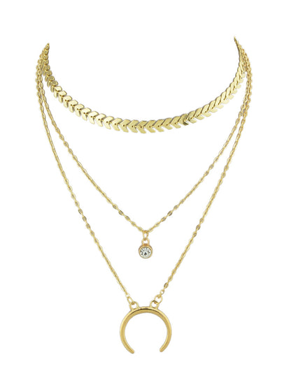 Boho Chic Jewelry Multi - layer Gold Silver Chain Rhinestone Horns Charm Necklace - UrbanNest Co