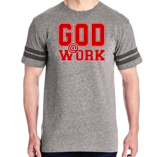 Mens Vintage Sport T-shirt God @ Work Red and White Print - UrbanNest Co
