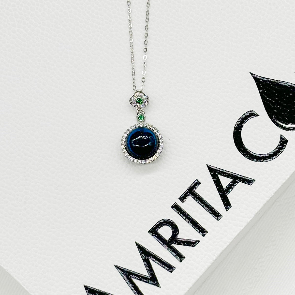 Sterling Silver Crown Jewel Aroma Necklace - Navy | Energy & Healing | Diffuse on the go - UrbanNest Co