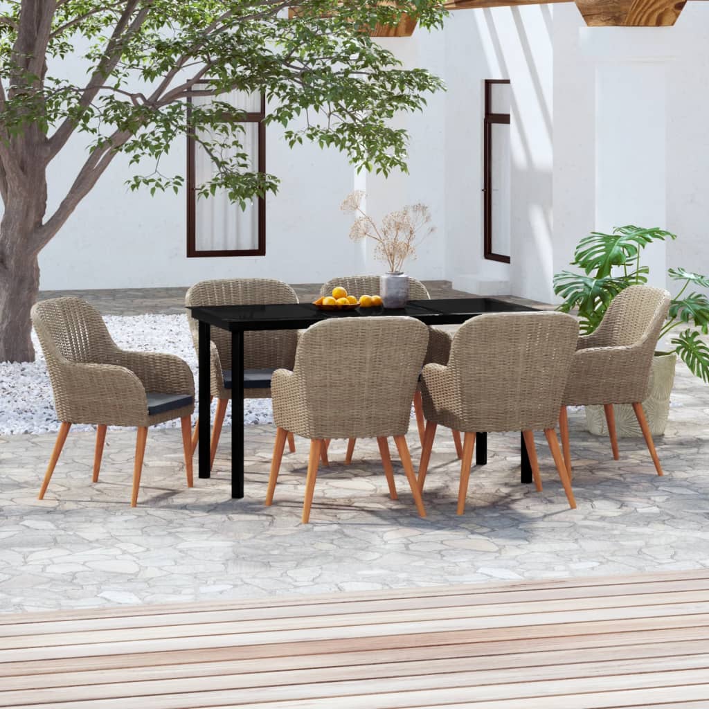 NNEVL 7 Piece Garden Dining Set with Cushions Brown - UrbanNest Co