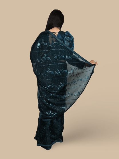Designer Saree with Rhinestones & Sequin Work by Shreekama - UrbanNest Co