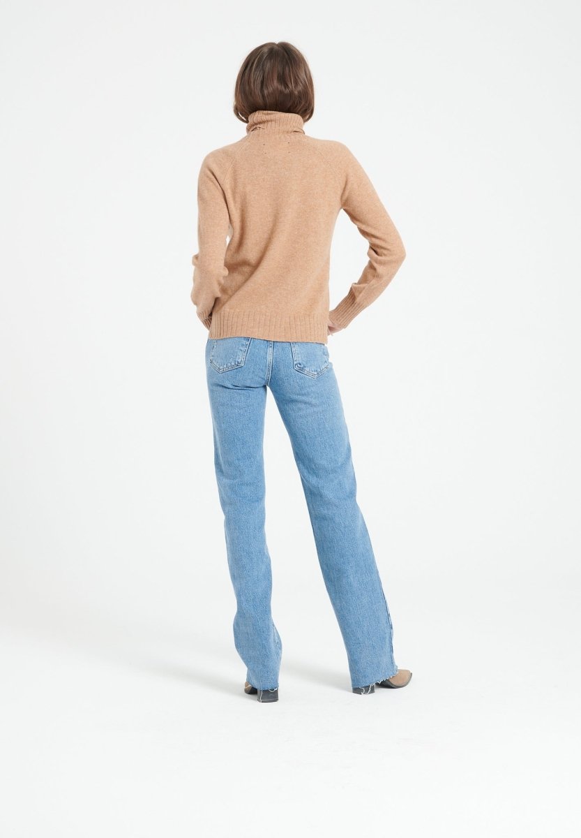 Pull col roulé femme en cachemire camel - LILLY 22 - UrbanNest Co