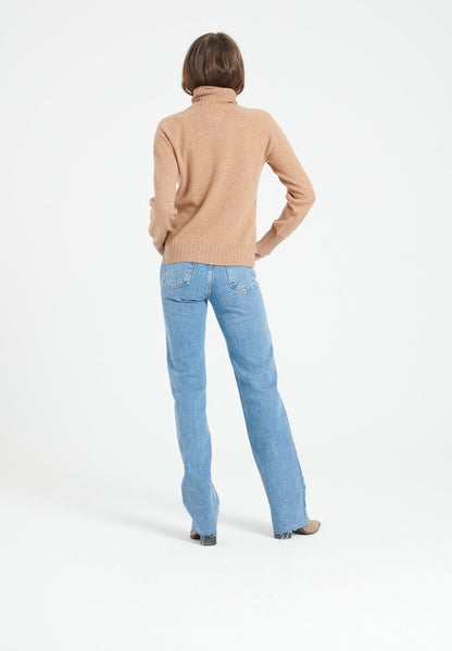 Pull col roulé femme en cachemire camel - LILLY 22 - UrbanNest Co