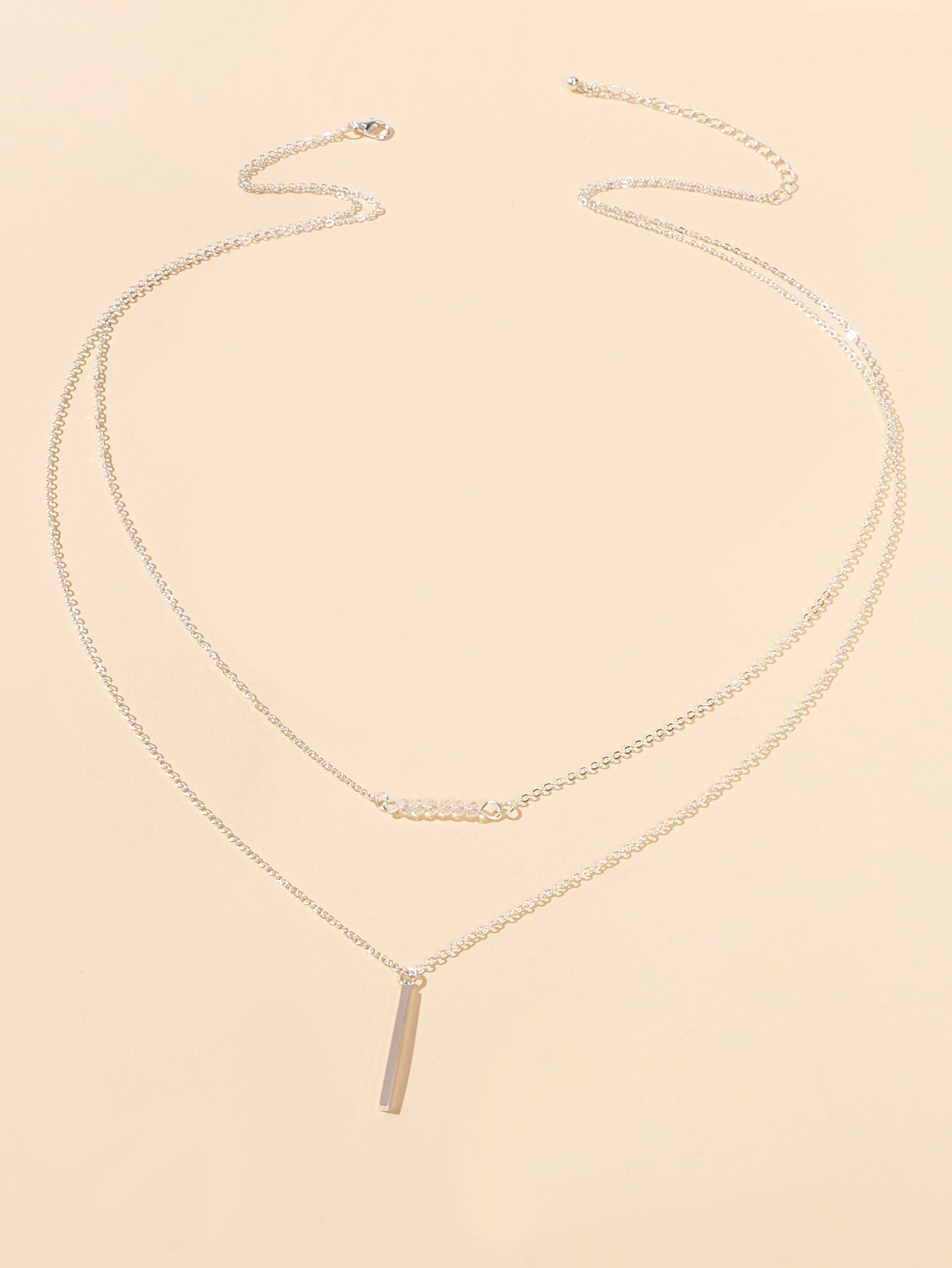 Feelontop Beads Decor Gold Silver Double layer Chain Bar Charm Necklace Jewelry - UrbanNest Co