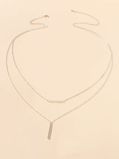 Feelontop Beads Decor Gold Silver Double layer Chain Bar Charm Necklace Jewelry - UrbanNest Co