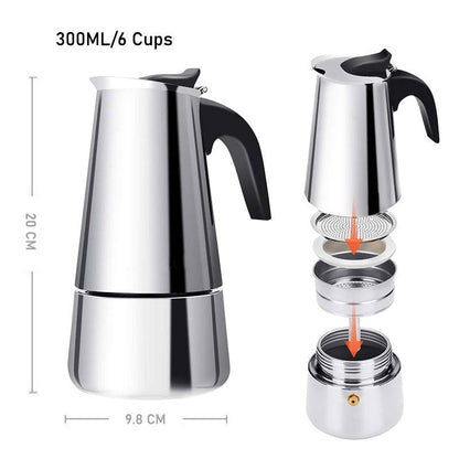 Stainless Steel Hand - Pushed Moka Pot – 6 - Cup (Italian Style Stovetop Coffee Maker) - UrbanNest Co