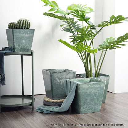 SOGA 27cm Green Grey Square Resin Plant Flower Pot in Cement Pattern Planter Cachepot for Indoor Home Office - UrbanNest Co
