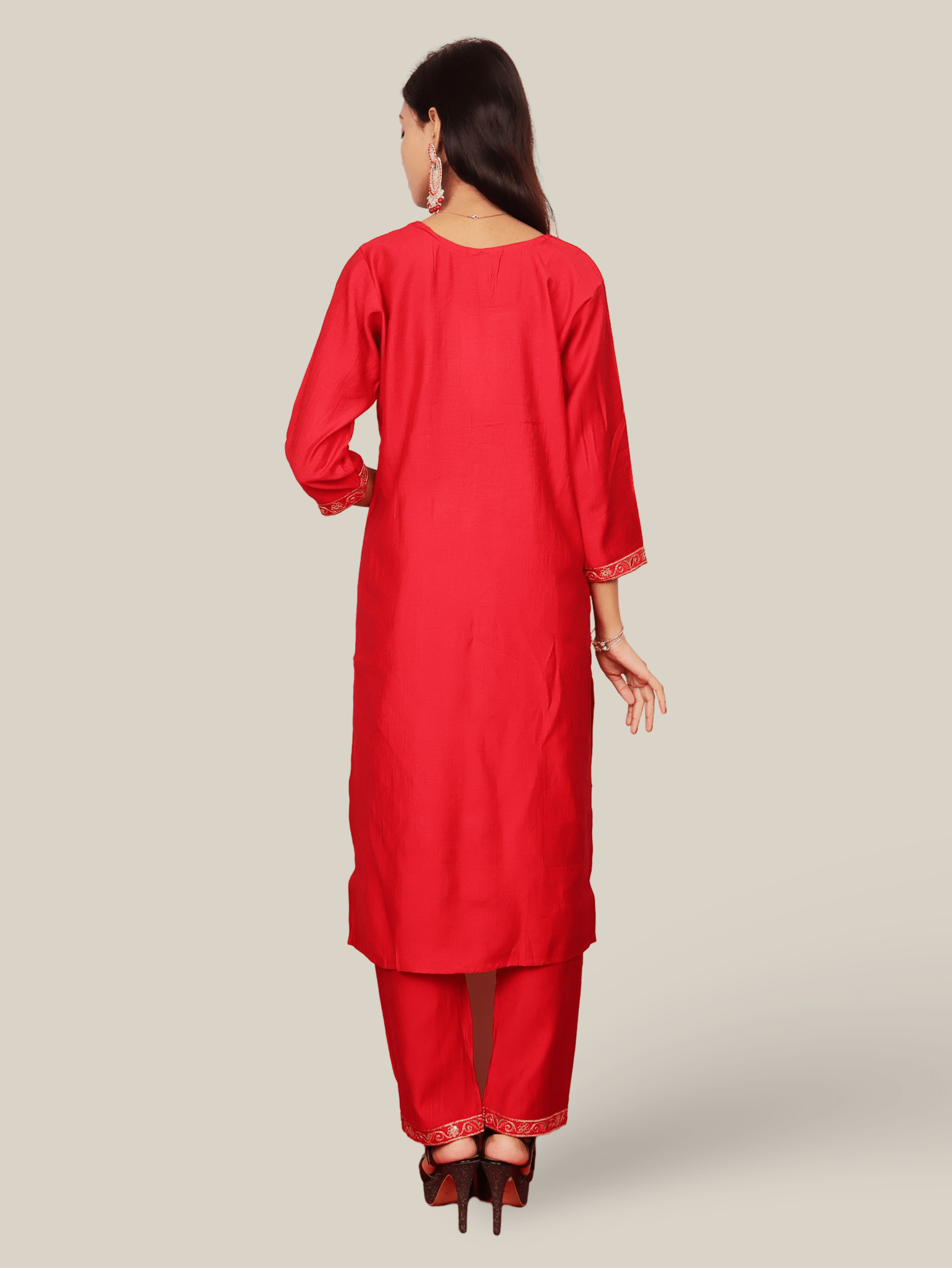 Vatican Silk Embroidered Straight Kurti with Pants and Dupatta - UrbanNest Co