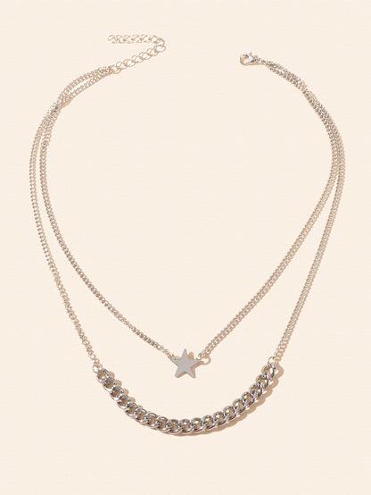 Punk Rock Double layer Silver Chain Star Charm Necklace Women Party Jewellery - UrbanNest Co
