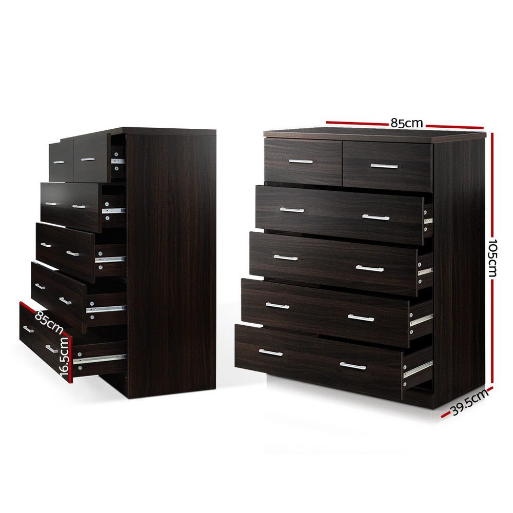 NNEDSZ Tallboy 6 Drawers Storage Cabinet - Walnut - UrbanNest Co