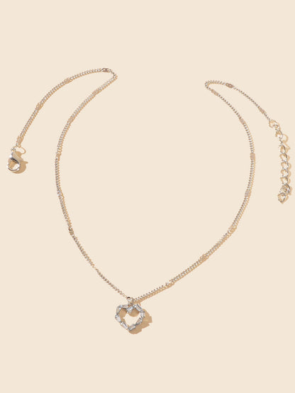 Silver Chain Rhinestone Heart Necklace Delicate Jewelry - UrbanNest Co