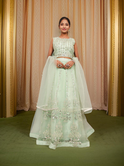 Designer Lehenga Choli with Embroidery and Mirror Peal Work by Shreekama - UrbanNest Co
