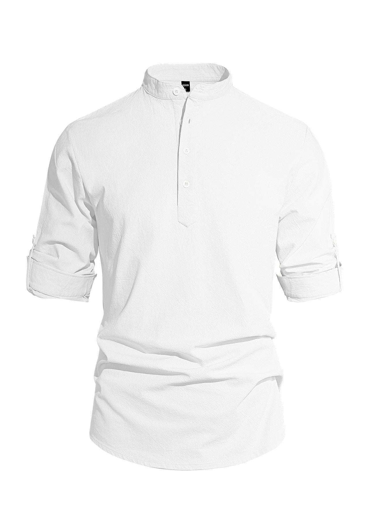 Men's Cotton Linen Henley Collar Solid Color Lightweight Long Sleeve Button - Down Shirt - UrbanNest Co