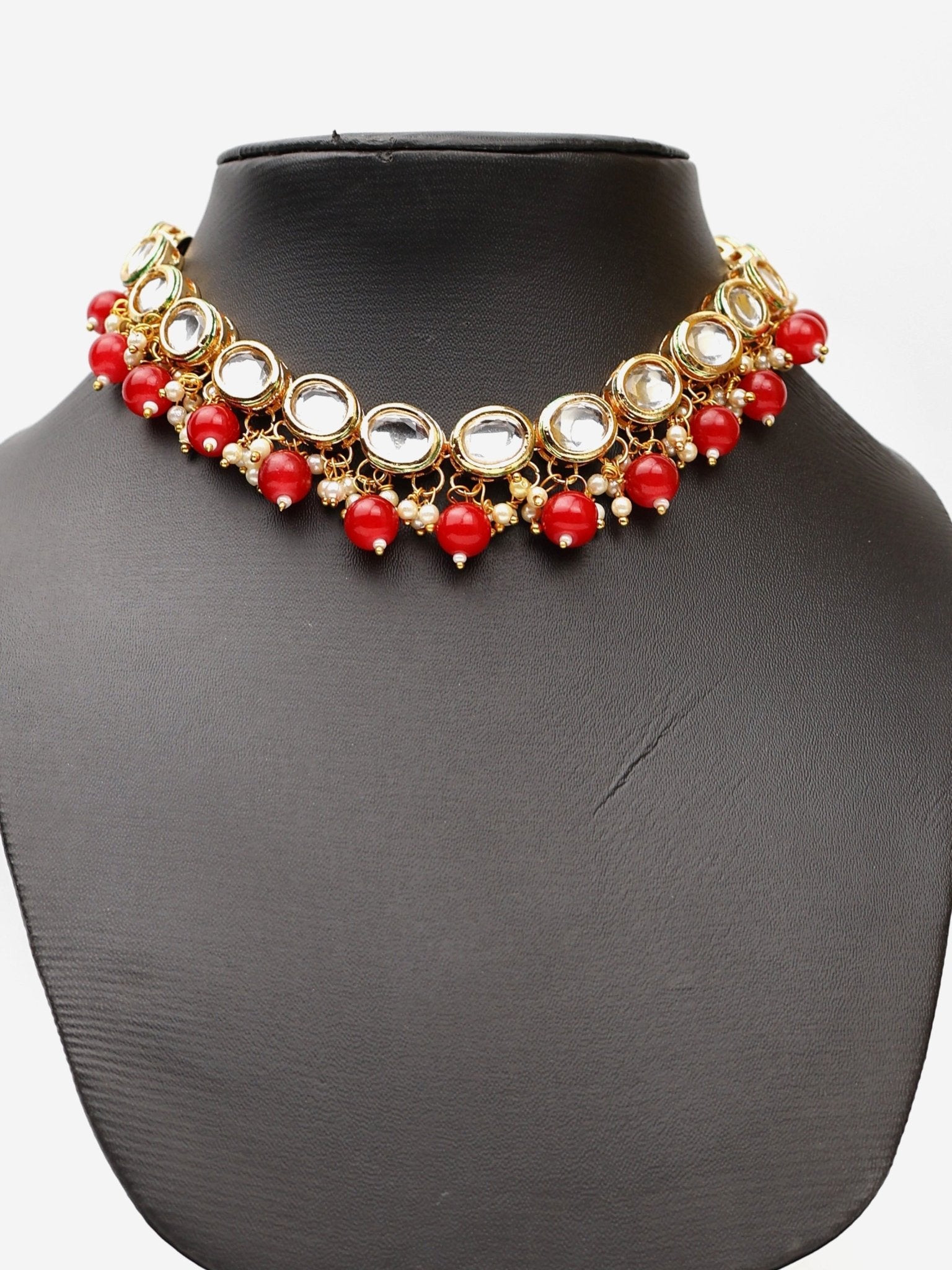 Kundan and Red Studs Necklace Set - UrbanNest Co