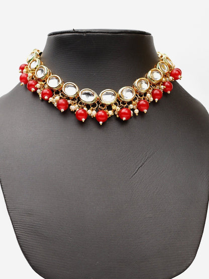 Kundan and Red Studs Necklace Set - UrbanNest Co